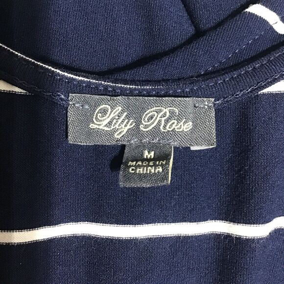 Lily Rose Navy White Striped Skater Dress Medium - Picture 7 of 9